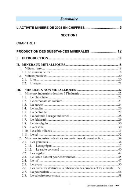 Bilan des ActivitÃ©s MiniÃ¨res, annÃ©e 2008 - MinistÃ¨re de l'Ã©nergie et ...