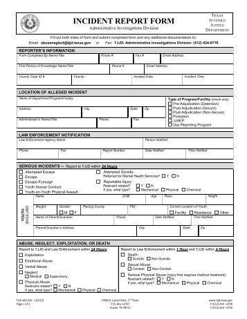 INCIDENT REPORT FORM - Texas Juvenile Justice Department ...