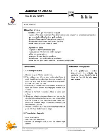 Journal de classe - Guide du maÃ®tre - Commission scolaire de Laval