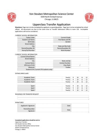 Upperclass Transfer Application - Von Steuben Metropolitan ...