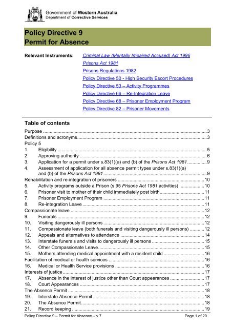 Policy Directive 9 - Department of Corrective Services