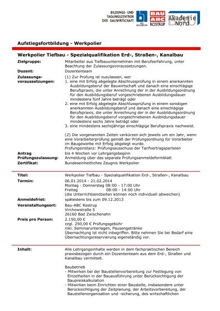 Ausschreibung (pdf) - BAU-Akademie-Nord