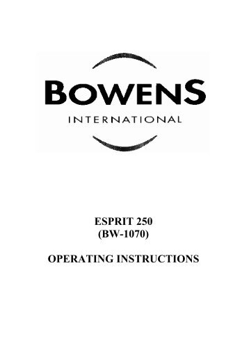 ESPRIT 250 (BW-1070) OPERATING INSTRUCTIONS