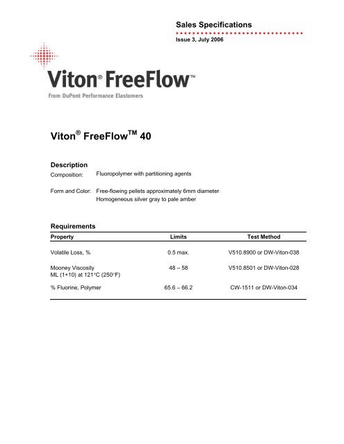 Sales Spec Viton FreeFlow 40 pellets Tomark Industries Inc