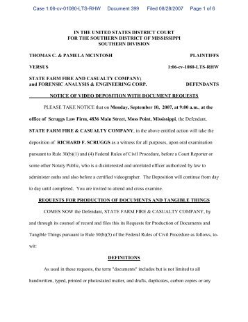 Here is a copy of the deposition notice of Dickie Scruggs - Insurance ...