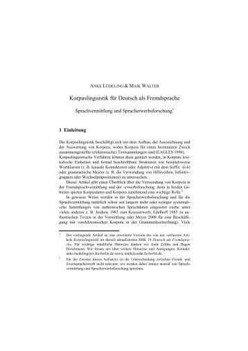 Korpuslinguistik für Deutsch als Fremdsprache. Sprachvermittlung und