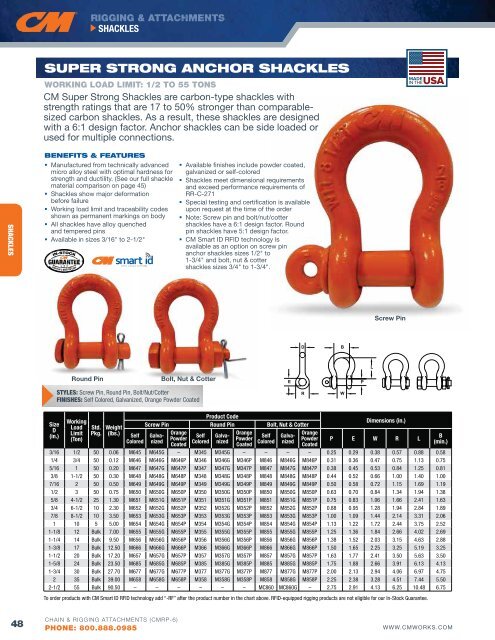 Cm Shackle Chart