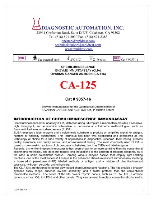 Ca 125 Elisa Kits Rapid Tests