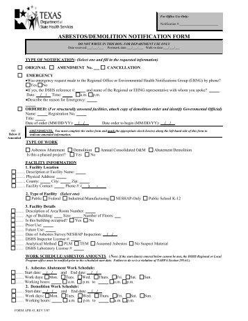 asbestos/demolition notification form - Texas Department of State ...