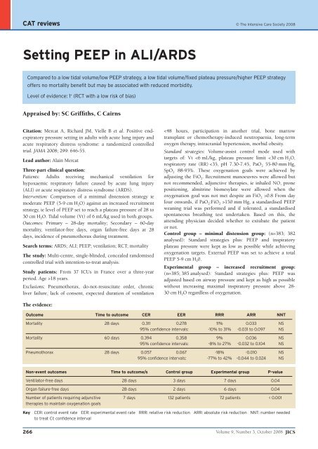 Setting PEEP in ALI/ARDS - JICS - The Intensive Care Society