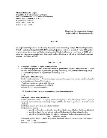 Poziv na 5. sjednicu (pdf) - Medicinski fakultet Osijek