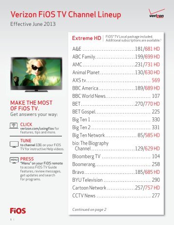 Verizon FiOS TV Channel Lineup