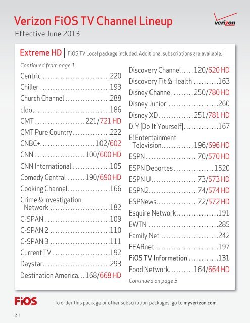 Verizon FiOS TV Channel Lineup