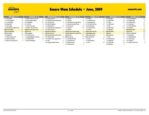 Encore Wam - June, 2009 Schedule - Starz