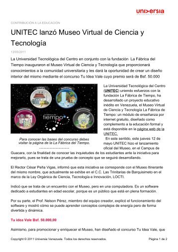 UNITEC lanzÃ³ Museo Virtual de Ciencia y TecnologÃ­a - Noticias ...