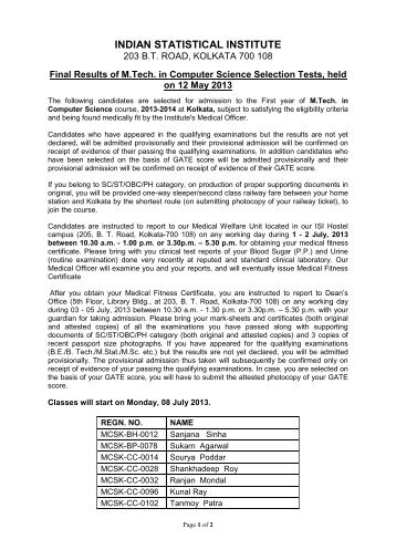 M.Tech. (CS) - Indian Statistical Institute