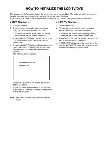 HOW TO INITIALIZE THE LCD TV/DVD