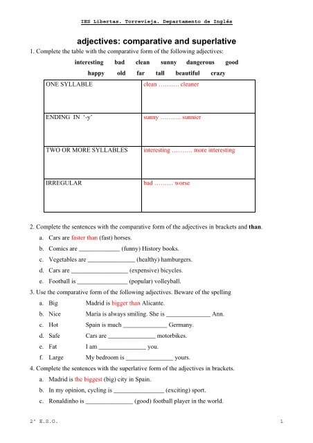 comparative and superlative exercises - ies nÃºm. 1 - libertas