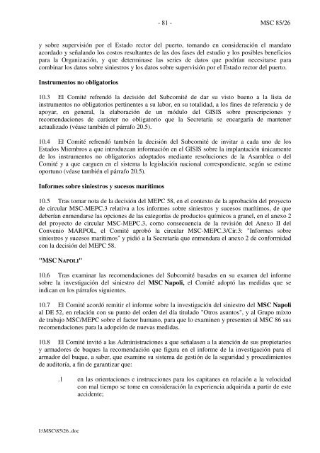 OMI COMITÃ DE SEGURIDAD MARÃTIMA 85Âº periodo de sesiones ...