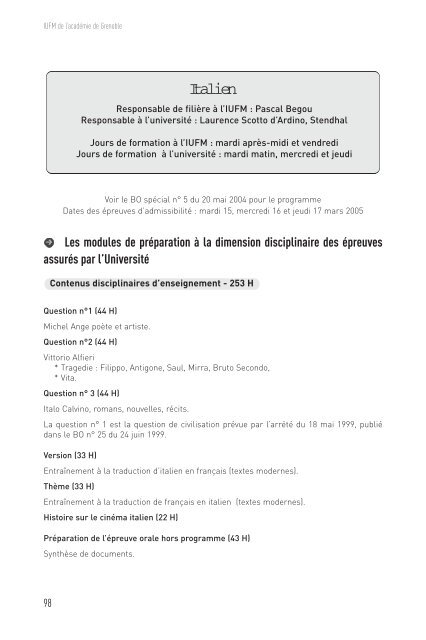 Italien - Site auxiliaire de l'IUFM de l'acadÃ©mie de Grenoble