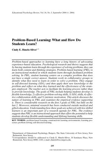 Problem-Based Learning: What and How Do Students Learn?