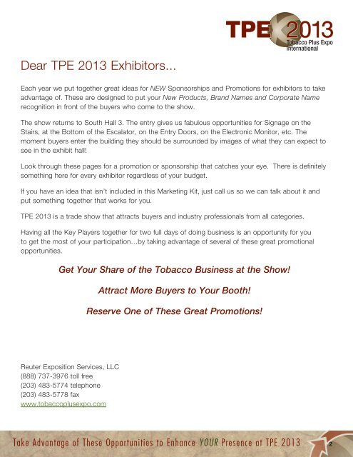 Sponsorships Promotions â¢ Advertising - Tobacco Plus Expo