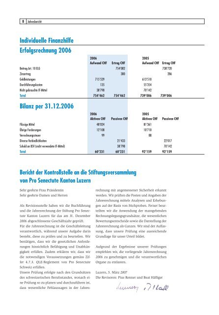 Jahresbericht 2006 - Pro Senectute Luzern - bei Pro Senectute ...