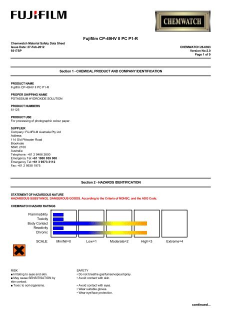 Chemwatch MSDS Print - FUJIFILM Australia