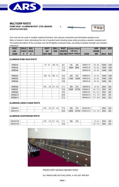 Entire Catalogue - AUSTRALIAN RIVETING SUPPLIES PTY. LTD