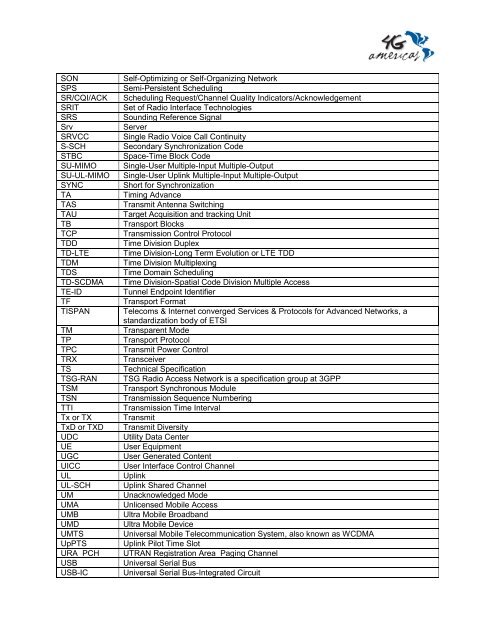 Glossary of Wireless Acronyms - 4G Americas