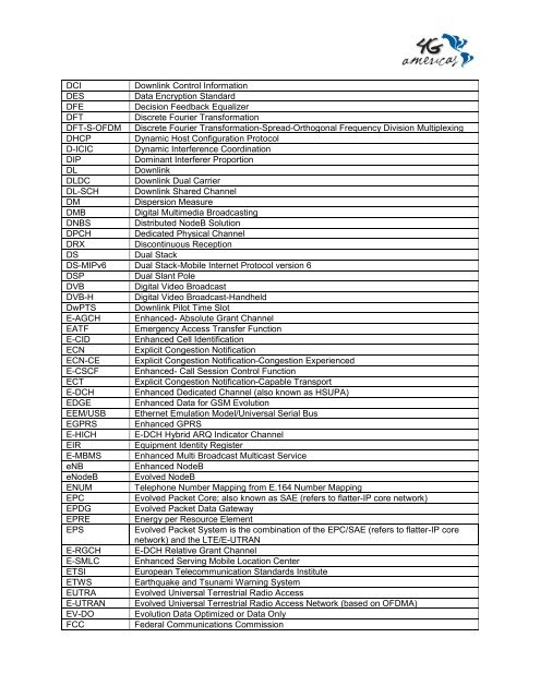 Glossary of Wireless Acronyms - 4G Americas