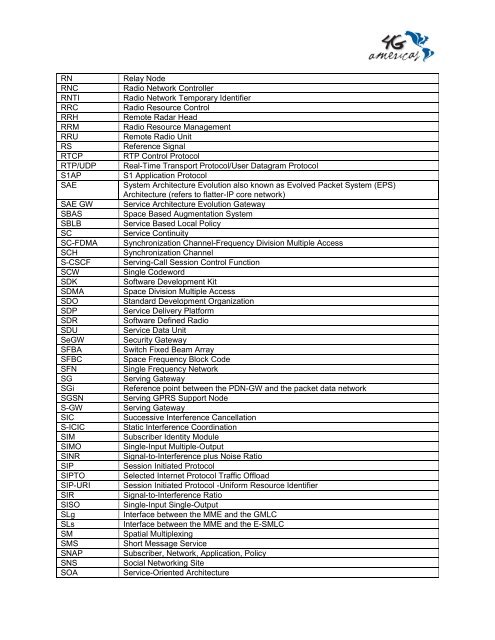 Glossary of Wireless Acronyms - 4G Americas