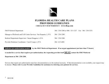 FLORIDA HEALTH CARE PLANS PROVIDER GUIDELINES