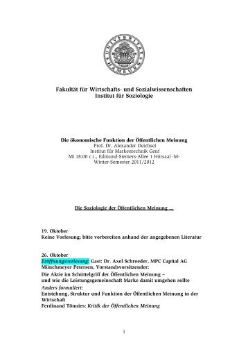 Vorlesungsverzeichnis Hamburg - Institut für Markentechnik Genf