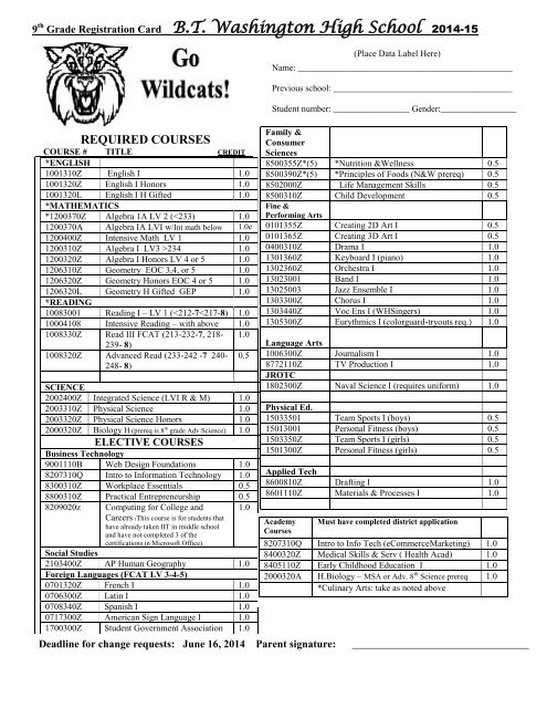 Registration Grade 9 - Booker T Washington High School