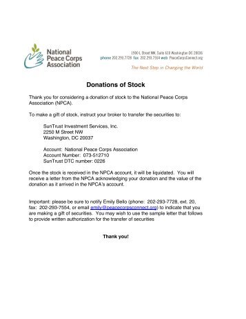 Donations of Stock - National Peace Corps Association