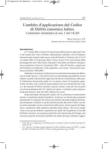 L'ambito d'applicazione del Codice di Diritto canonico latino ...