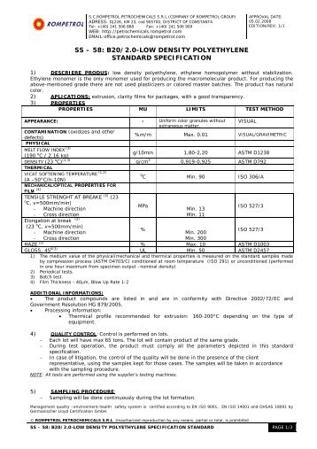 ss â€“ 58: b20/2.0-low density polyethylene standard specification