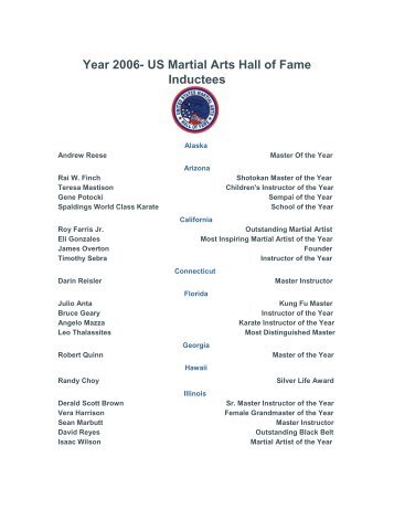 Year 2006- US Martial Arts Hall of Fame Inductees - United States ...