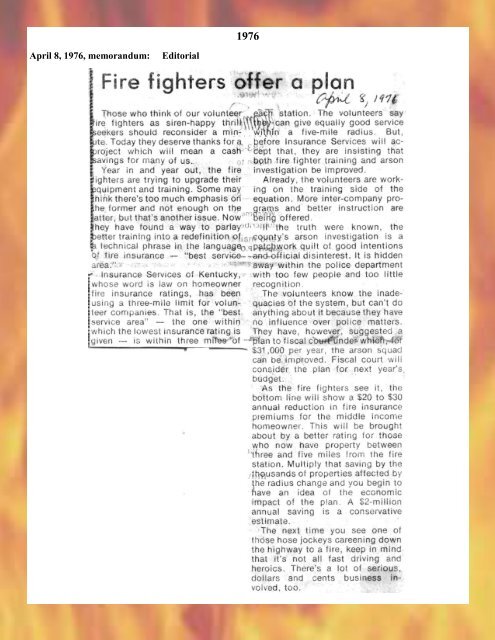 St. Matthews Fire Protection District 1976 - RingBrothersHistory.com