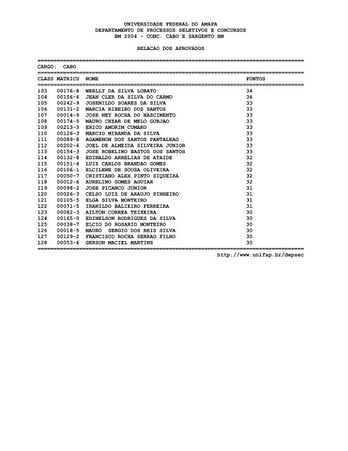conc. cabo e sargento bm relacao dos apr - Universidade Federal ...