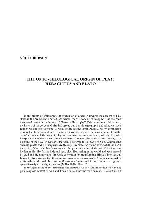 THE ONTO-THEOLOGICAL ORIGIN OF PLAY: HERACLITUS AND ...