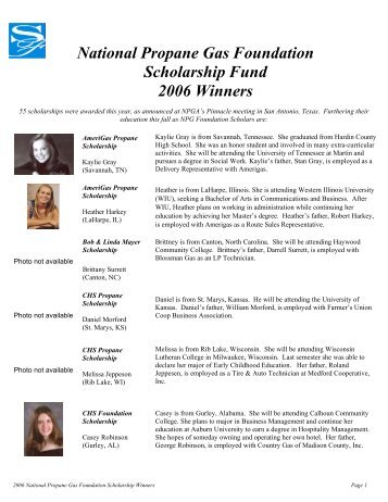 National Propane Gas Foundation Scholarship Fund 2006 Winners