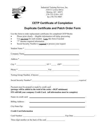 CETP Certificate Replacement Order Form