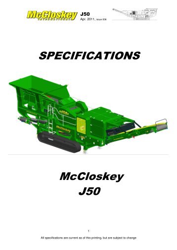 SPECIFICATIONS McCloskey J50 - Best Machinery Kft.