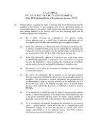CALIFORNIA PATIENTS BILL OF RIGHTS (REGULATORY) Title 22 ...