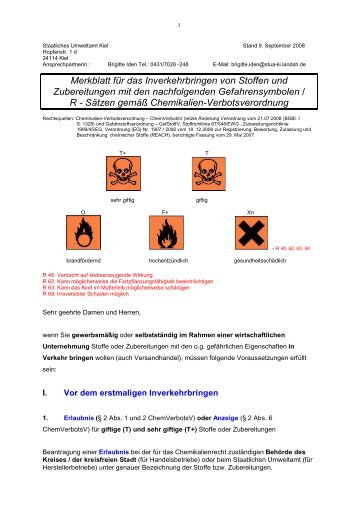 Merkblatt für das Inverkehrbringen von Stoffen und Zubereitungen ...