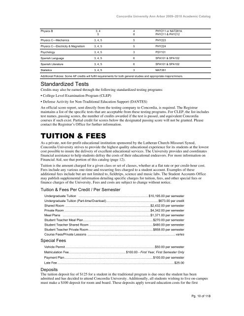 2009â2010 Academic Catalog - Concordia University Ann Arbor