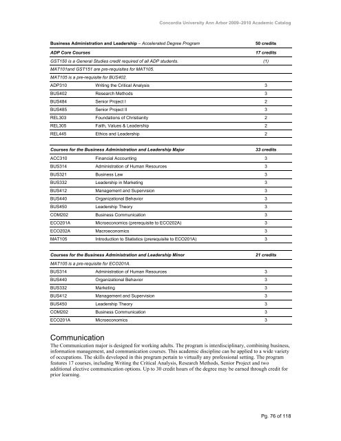 2009â2010 Academic Catalog - Concordia University Ann Arbor