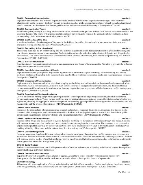 2009â2010 Academic Catalog - Concordia University Ann Arbor